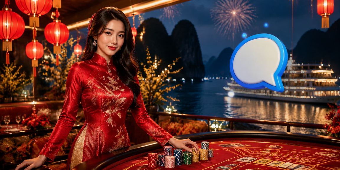 Bầu không khí giải trí ban đêm tại Hạ Long Bay với ánh đèn sôi động và người chơi thư giãn