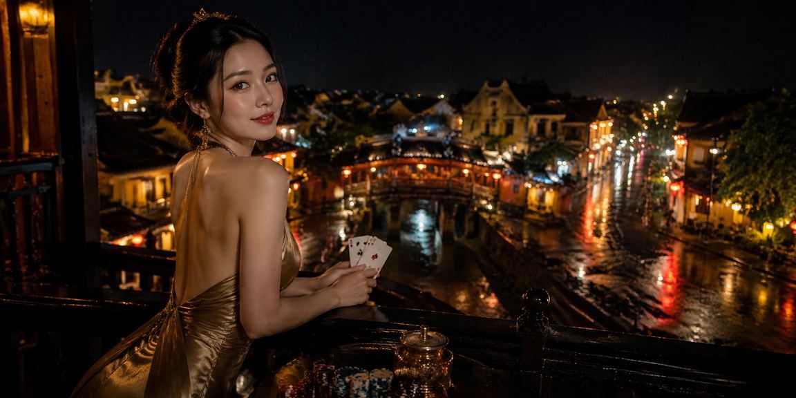 Không khí chơi bài nhộn nhịp tại chợ đêm Hội An với đèn lồng truyền thống và người chơi trẻ